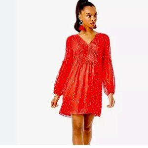 Lilly Pulitzer Cleme Silk Ruby Red Metalic Dress size 8